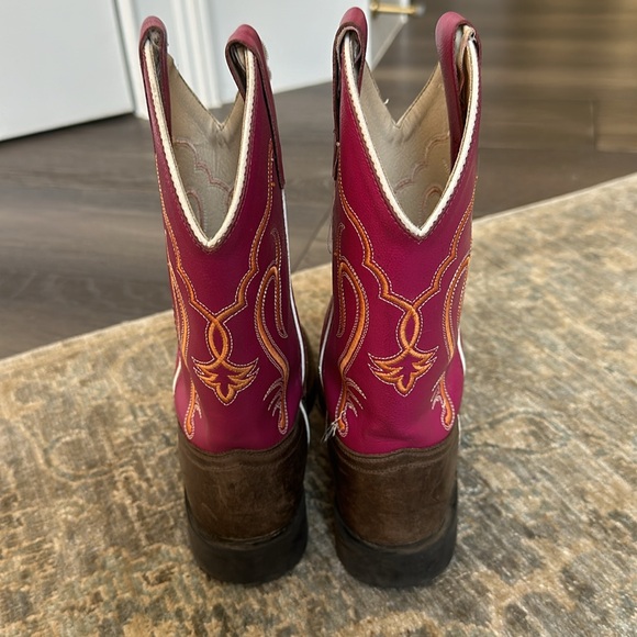 Old West Girls Square Toe Brown And Red Western Boots. Good Condition. - Picture 4 of 6